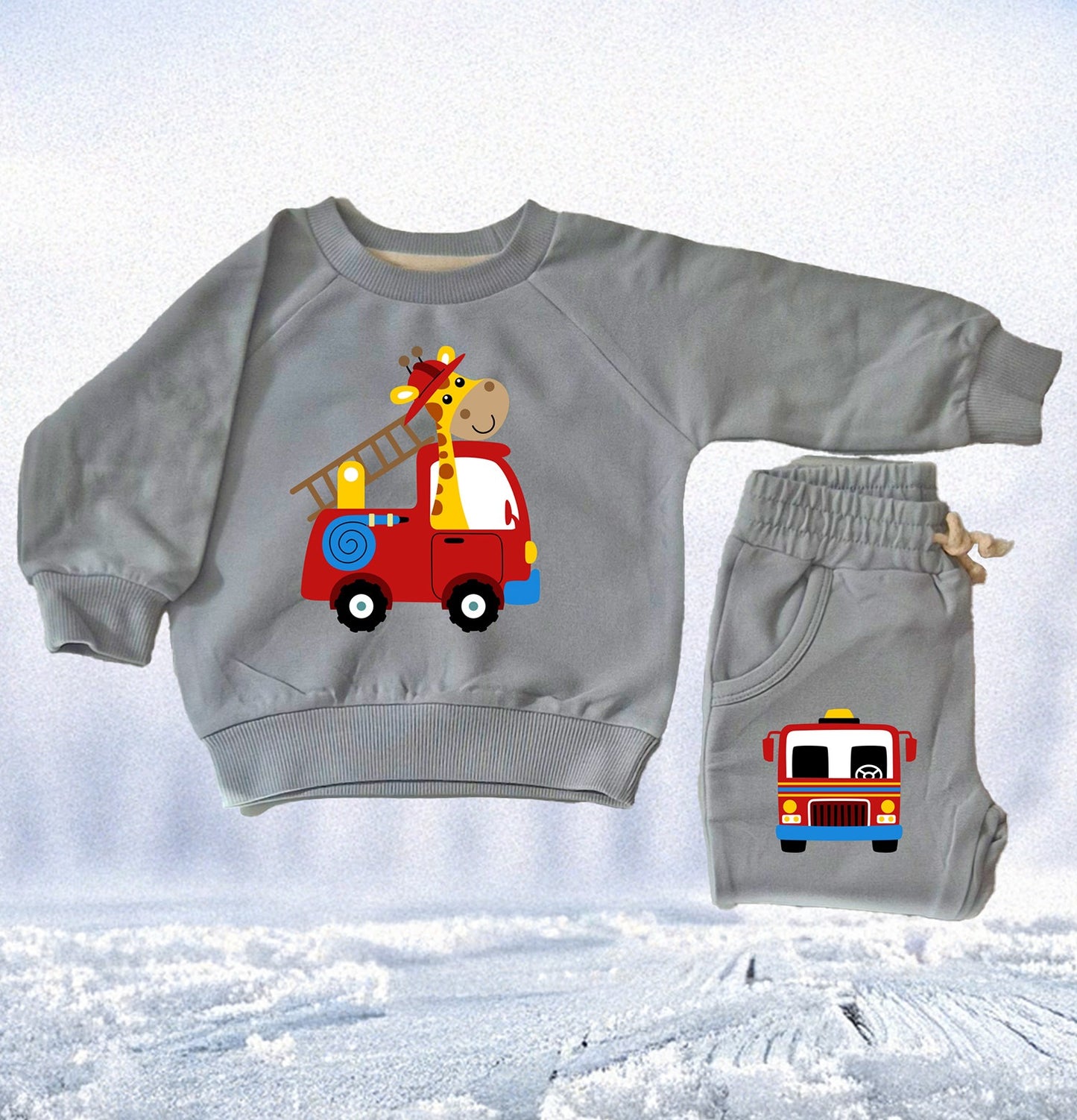 Giraffe and Firetruck Organic Sweatshirt and Track Pant Set (6mths - 4yrs) Success