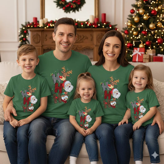 Ho Ho Ho Matching Family Christmas T-Shirts – Green