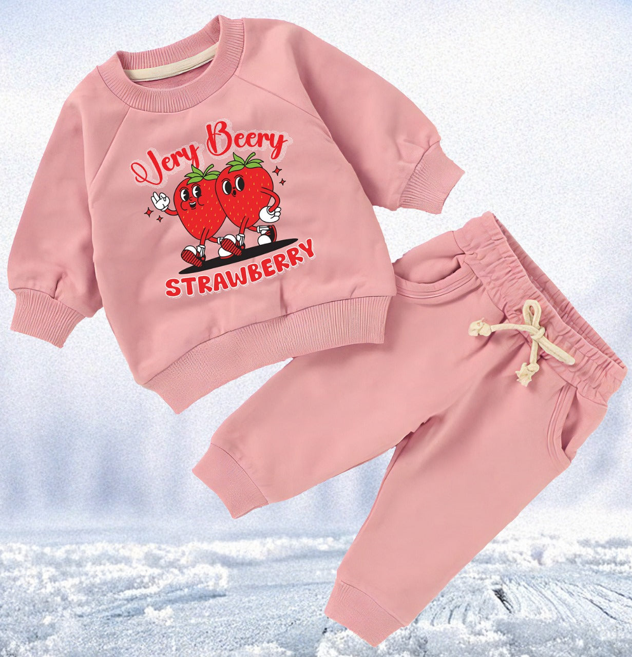 π Very Beery Strawberry Organic Sweatshirt and Track Pant Set (6 Months β 4 Years)