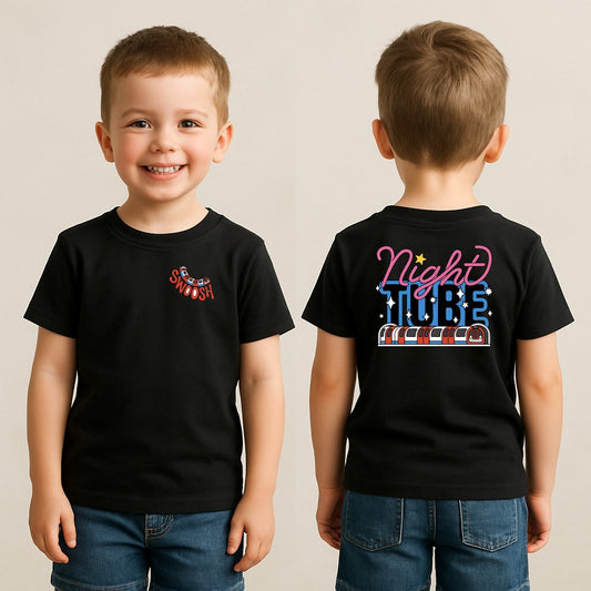 Night Tube T-Shirt – Black | 100% Cotton Kids T Shirt| Retro Train Graphic