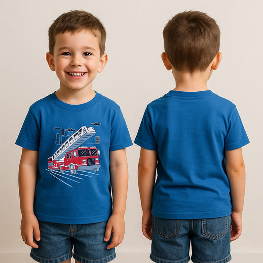 🚒 Fire Truck Adventure – Kids T-Shirt (100% Cotton)