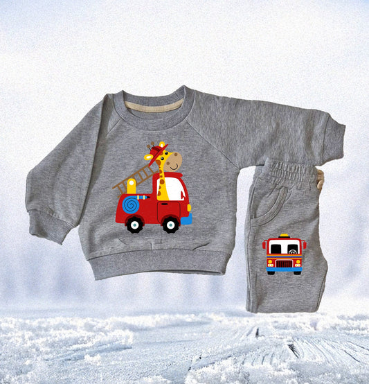 Giraffe and Firetruck Organic Sweatshirt and Track Pant Set (6mths - 4yrs) Success