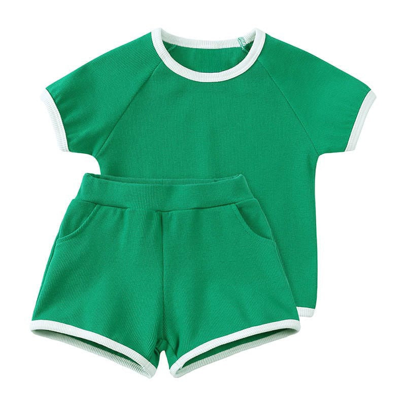 Kids Green & White Trim Cotton Set