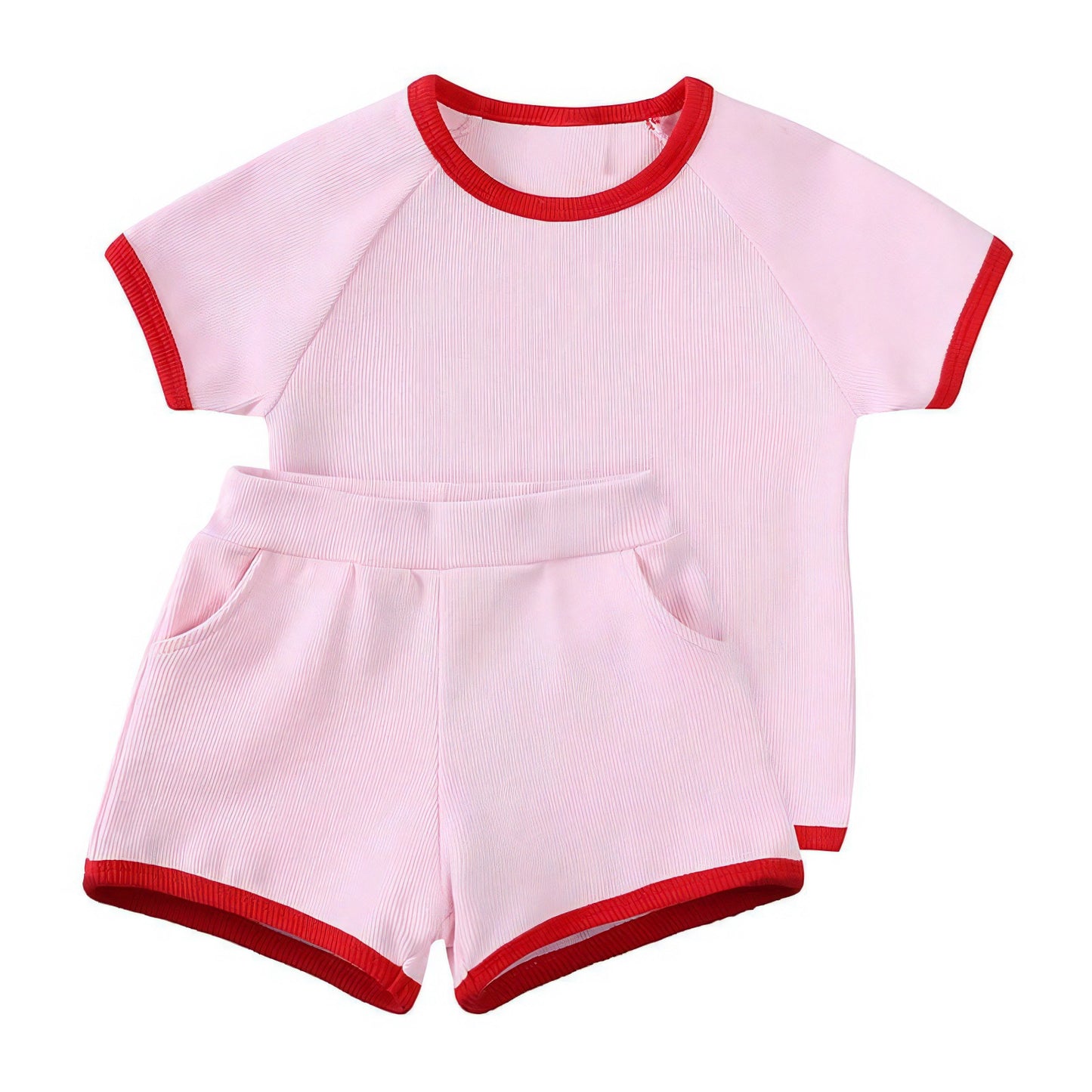 Kids Pink & Red Trim Cotton Summer Set