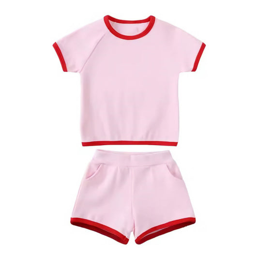 Kids Pink & Red Trim Cotton Summer Set
