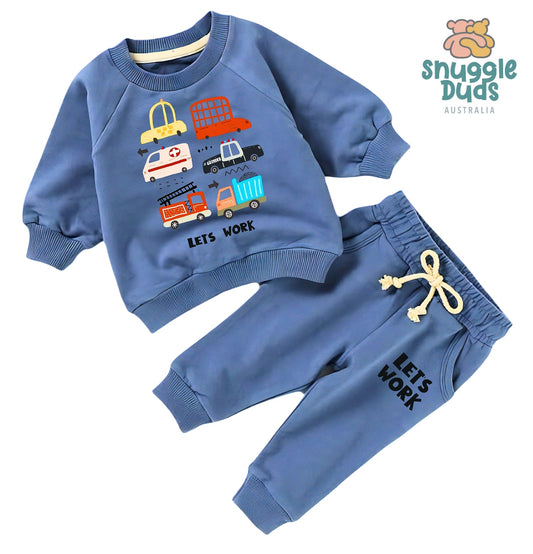 Team Work Organic Sweatshirt and Track Pant Set (6mths - 4yrs)