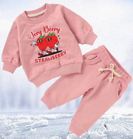🍓 Very Beery Strawberry Organic Sweatshirt and Track Pant Set (6 Months – 4 Years)