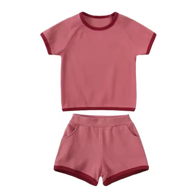 Kids Rose Gold & Burgundy Trim Cotton Set